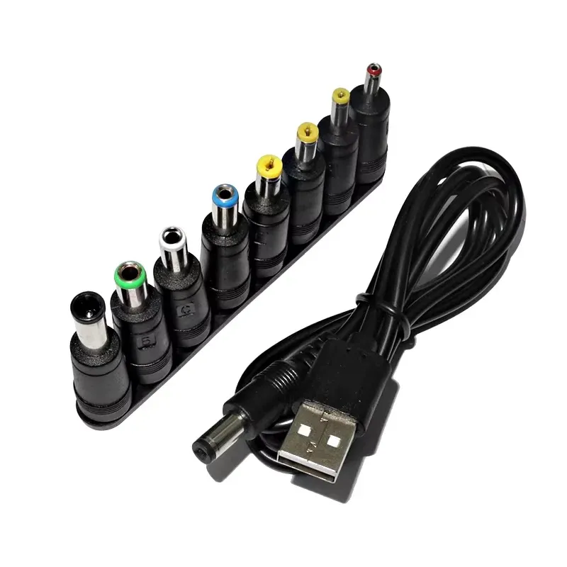 Câble d'alimentation USB vers DC universel, connecteur Jack 5,5 x 2,1 mm, 5 V, avec 8 embouts interchangeables pour caméras de vidéosurveillance et boîtiers TV - Image 1