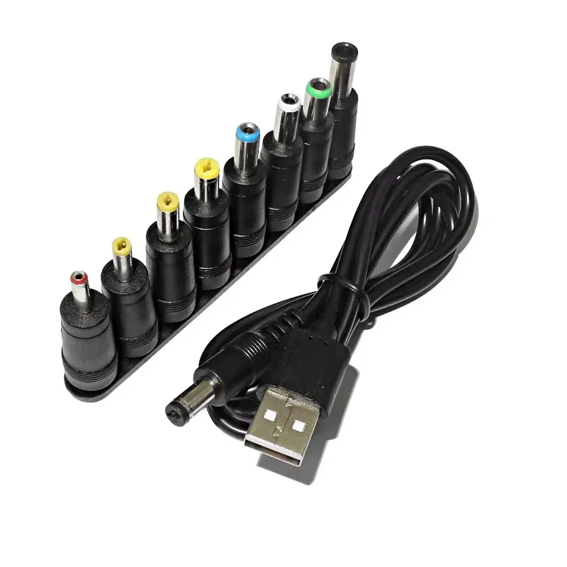 Câble d'alimentation USB vers DC universel, connecteur Jack 5,5 x 2,1 mm, 5 V, avec 8 embouts interchangeables pour caméras de vidéosurveillance et boîtiers TV 2