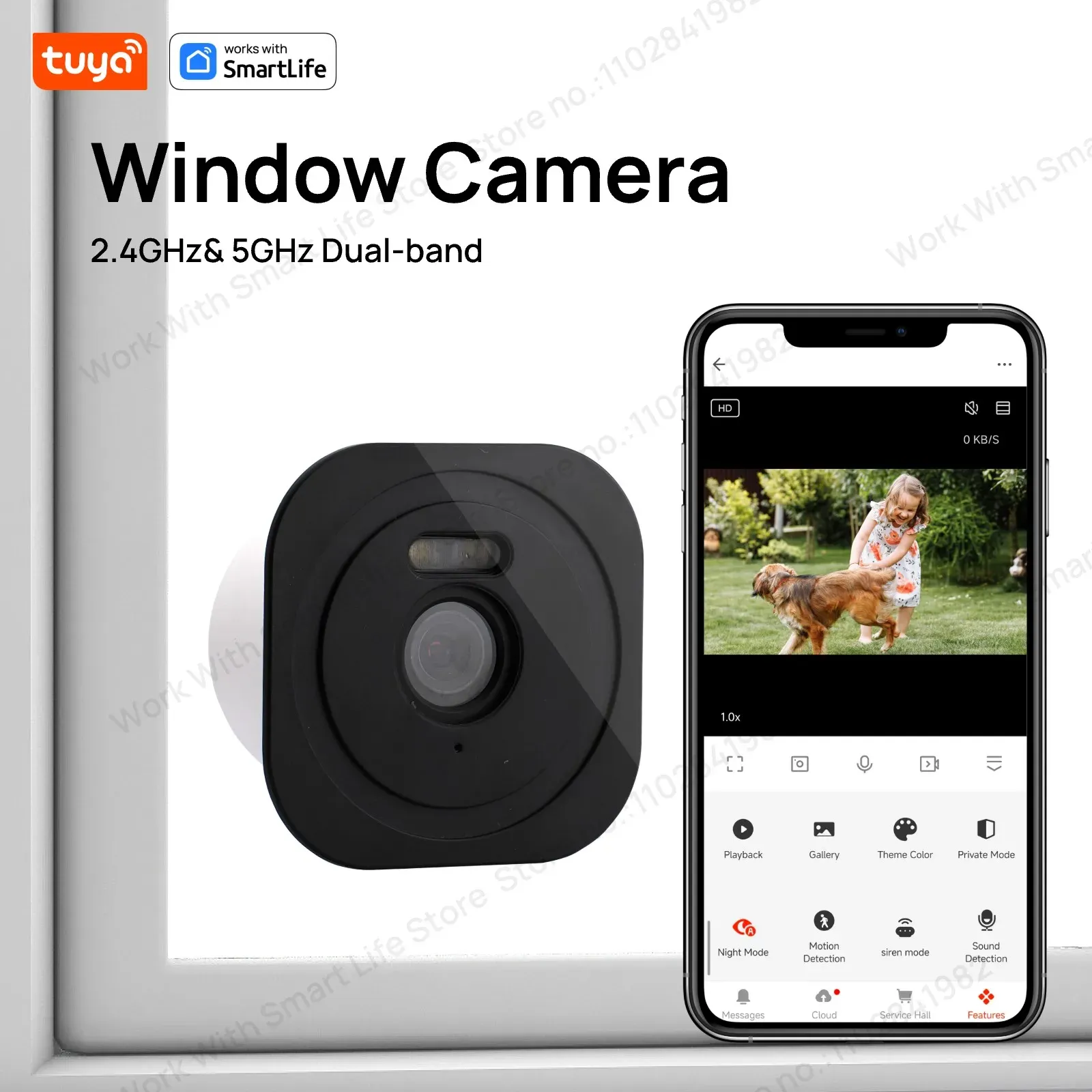 Caméra de fenêtre Tuya 3MP 2K, Wi-Fi 2,4 GHz et 5 GHz, vision nocturne couleur, détection de mouvement des personnes