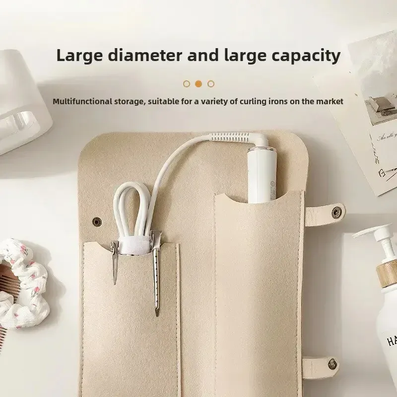 Sac de rangement pour outils de coiffure, organisateur de voyage à double poche en tissu durable, idéal pour fers à friser et lisseurs 3