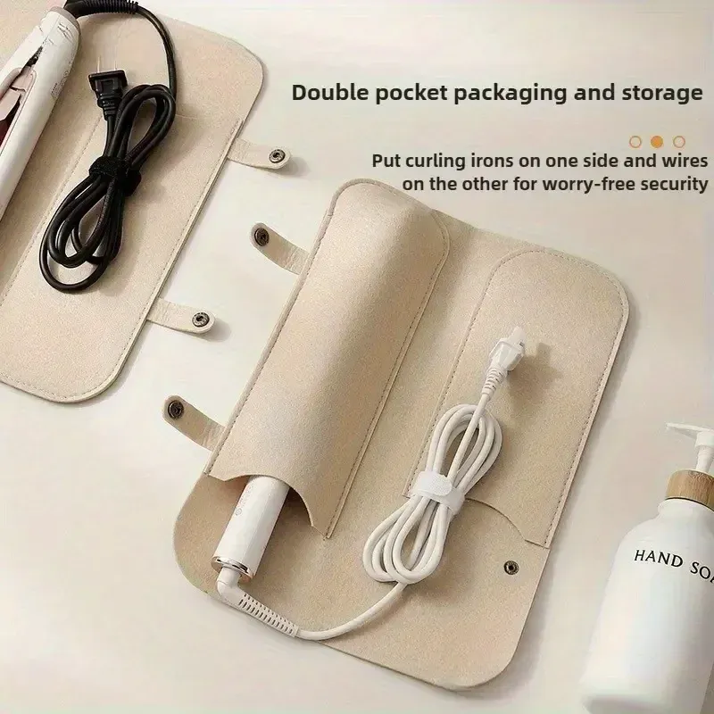 Sac de rangement pour outils de coiffure, organisateur de voyage à double poche en tissu durable, idéal pour fers à friser et lisseurs 2