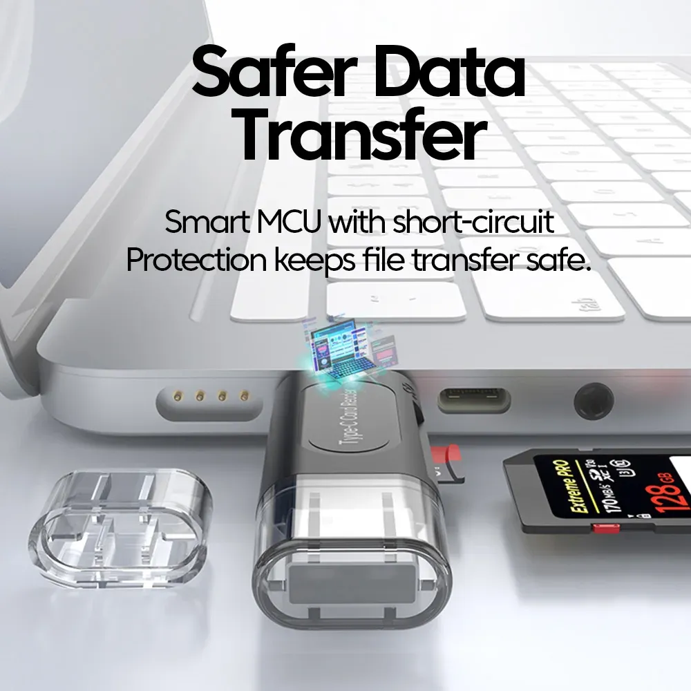 Lecteur de carte USB Type-C multifonction 4 en 1, stockage externe extensible, noir, compatible clé USB 2.0, mini lecteur de carte SD et TF 4