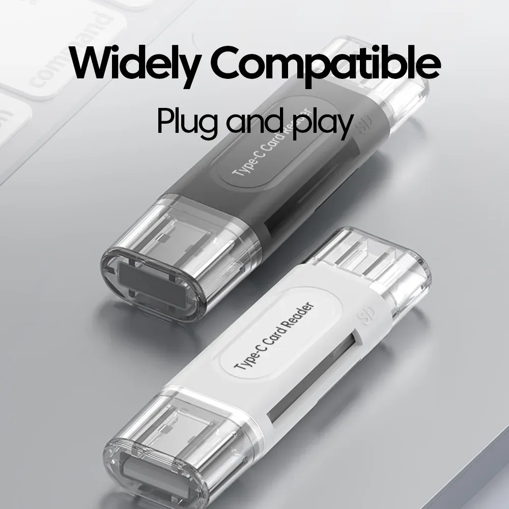 Lecteur de carte USB Type-C multifonction 4 en 1, stockage externe extensible, noir, compatible clé USB 2.0, mini lecteur de carte SD et TF 6