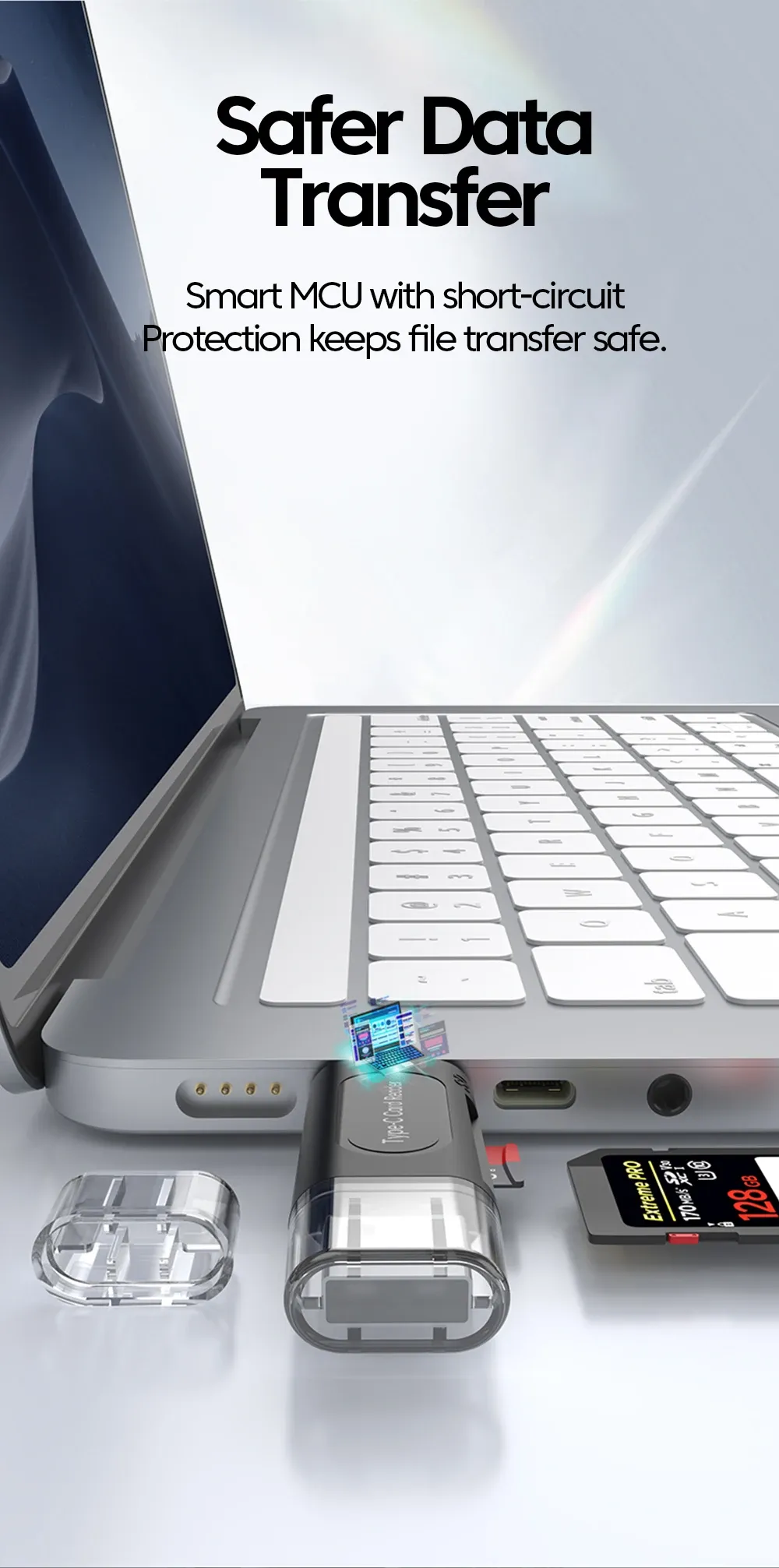 Lecteur de carte USB Type-C sous différents angles