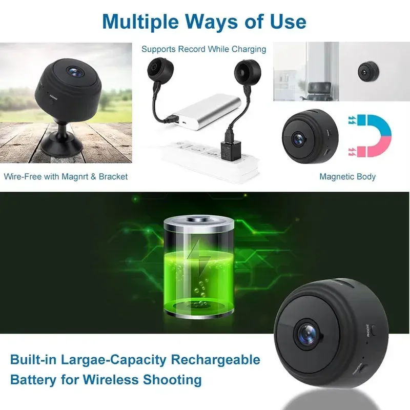 Mini caméra de surveillance IP WiFi HD 1080p A9, micro caméscope sans fil, version vision nocturne, audio et vidéo, sécurité, maison connectée 5