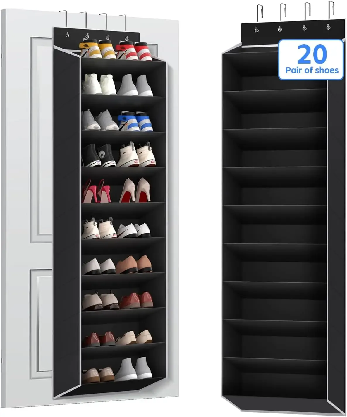 Grand organisateur de chaussures à 10 niveaux à suspendre à la porte, étagère à chaussures avec poches profondes pour placard, solution de rangement 1