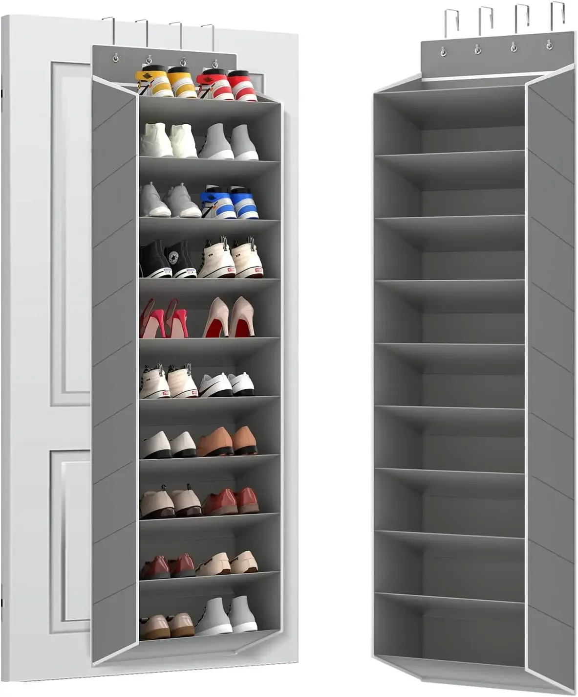 Grand organisateur de chaussures à 10 niveaux à suspendre à la porte, étagère à chaussures avec poches profondes pour placard, solution de rangement 8
