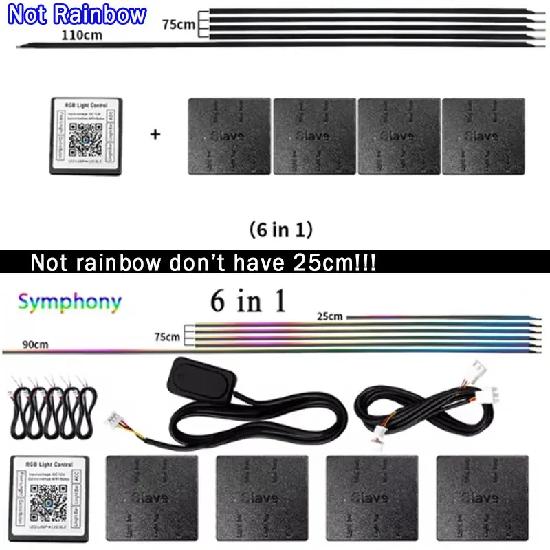Kit d'éclairage d'ambiance LED pour voiture Bluetooth, RVB arc-en-ciel, 12 V 8