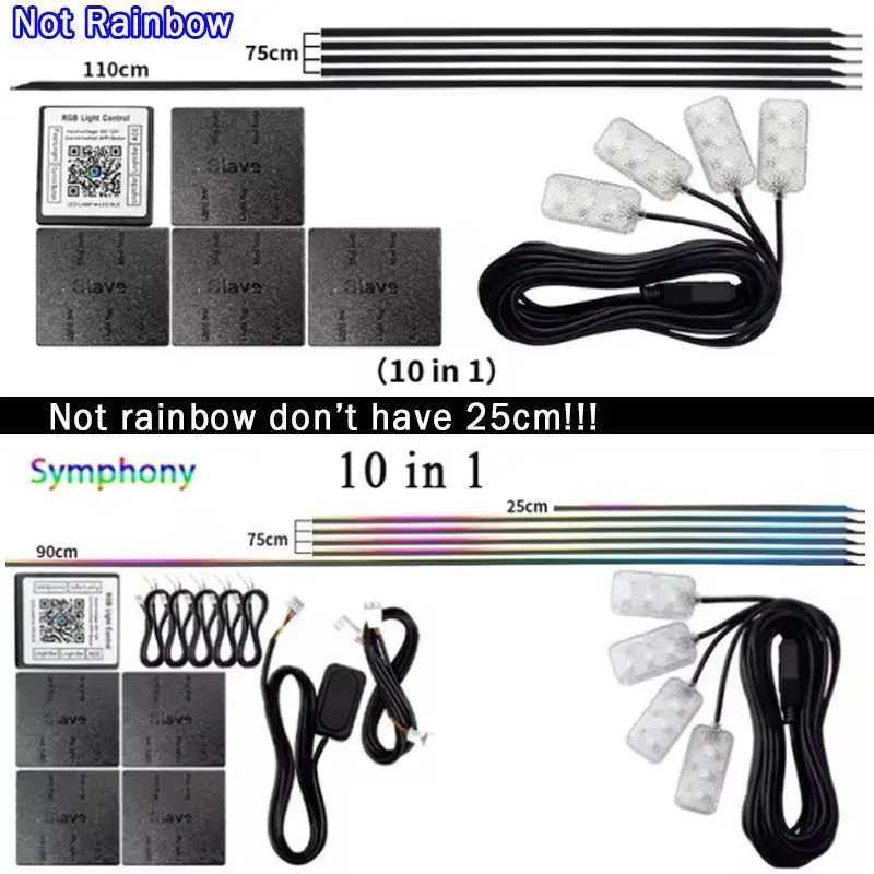 Kit d'éclairage d'ambiance LED pour voiture Bluetooth, RVB arc-en-ciel, 12 V 7
