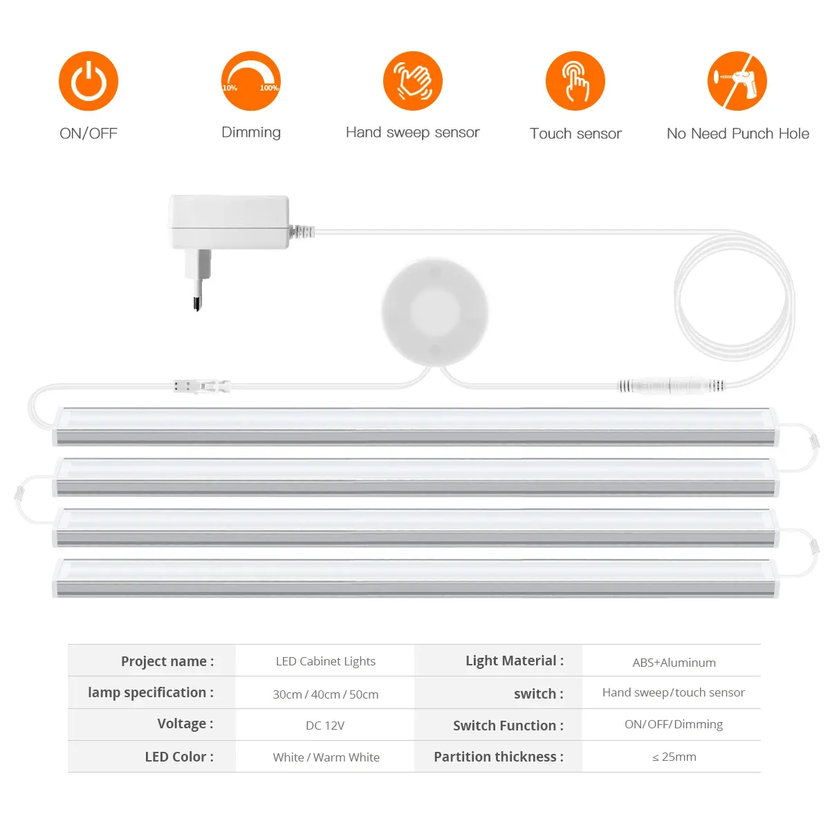 Lot de 1 à 6 barres LED sous meuble avec capteur de mouvement et variateur tactile, éclairage de cuisine, salle de bain et veilleuse 2