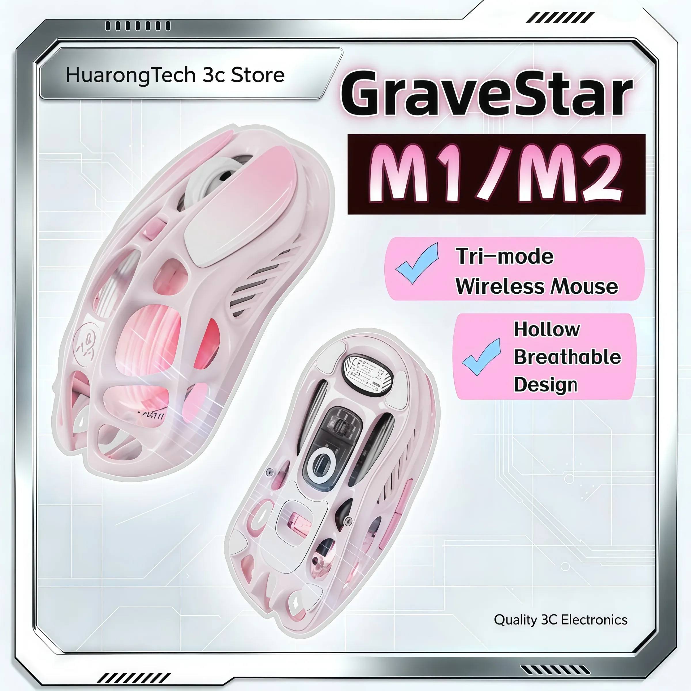 Souris de jeu sans fil GravaStar Mercury M2 M1 en alliage, capteur PAW3395DM 26 000 DPI, design léger et évidé, éclairage RGB - Image 1
