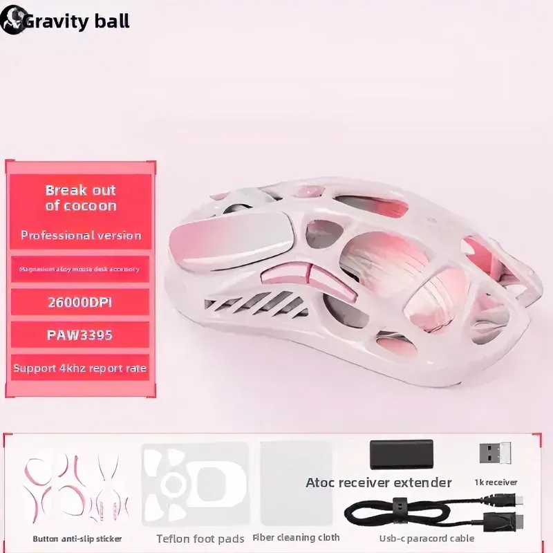 Souris de jeu sans fil GravaStar Mercury M2 M1 en alliage, capteur PAW3395DM 26 000 DPI, design léger et évidé, éclairage RGB 3