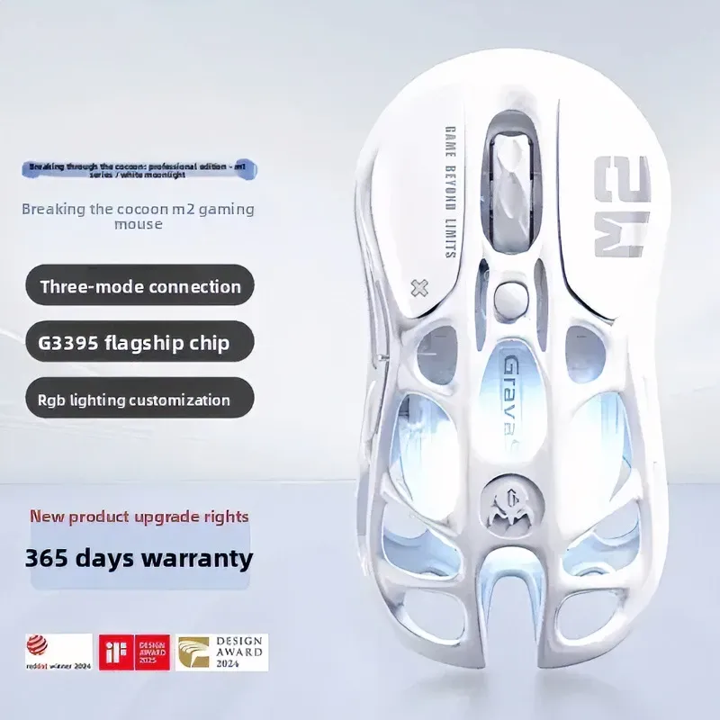 Souris de jeu sans fil GravaStar Mercury M2 M1 en alliage, capteur PAW3395DM 26 000 DPI, design léger et évidé, éclairage RGB 6