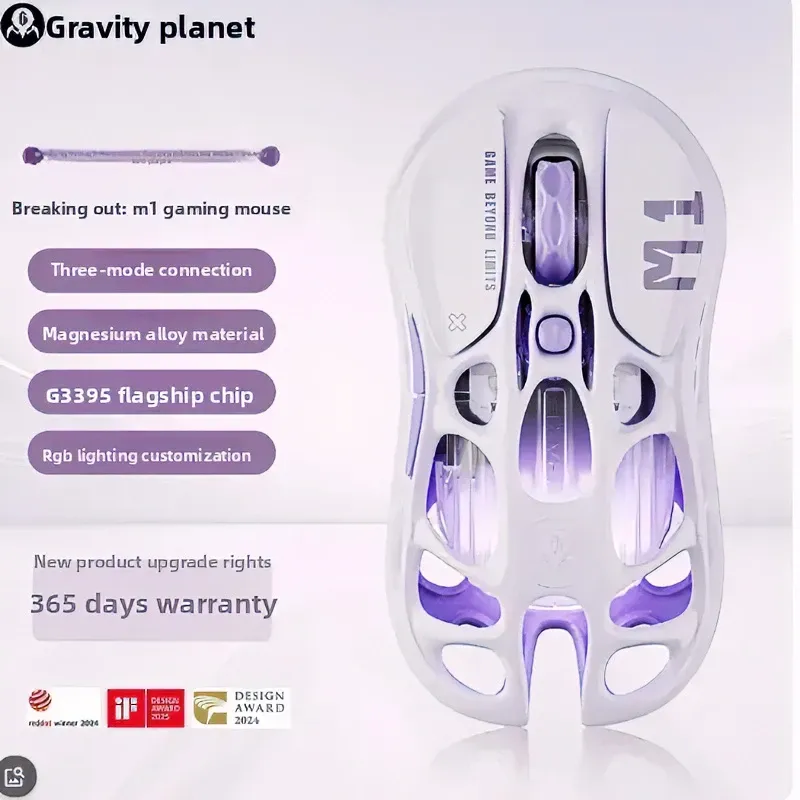 Souris de jeu sans fil GravaStar Mercury M2 M1 en alliage, capteur PAW3395DM 26 000 DPI, design léger et évidé, éclairage RGB 5