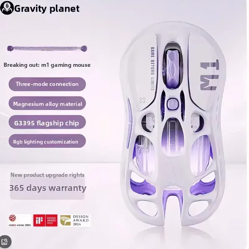 Souris de jeu sans fil GravaStar Mercury M2 M1 en alliage, capteur PAW3395DM 26 000 DPI, design léger et évidé, éclairage RGB 8