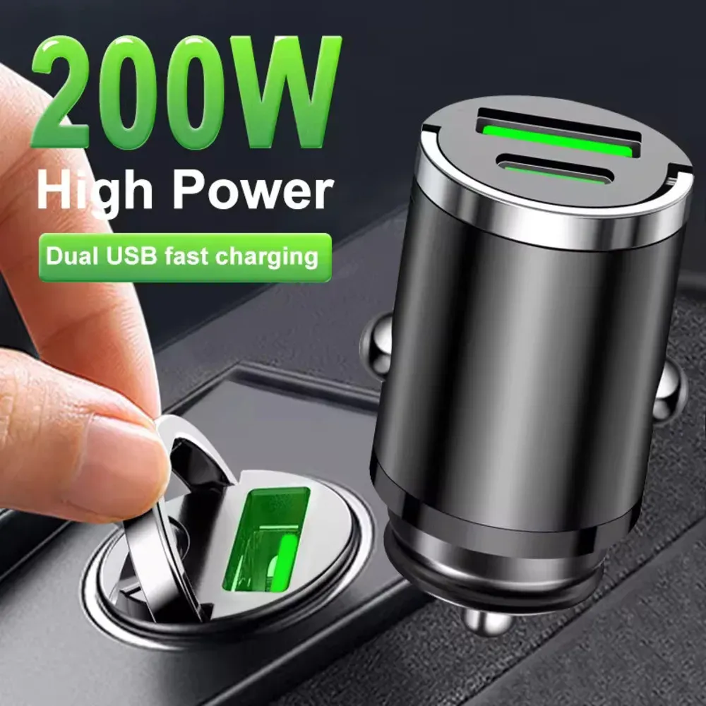 Mini chargeur de voiture 200 W à charge rapide, USB-C PD et QC 3.0, compatible iPhone, Samsung, Xiaomi et Huawei 1