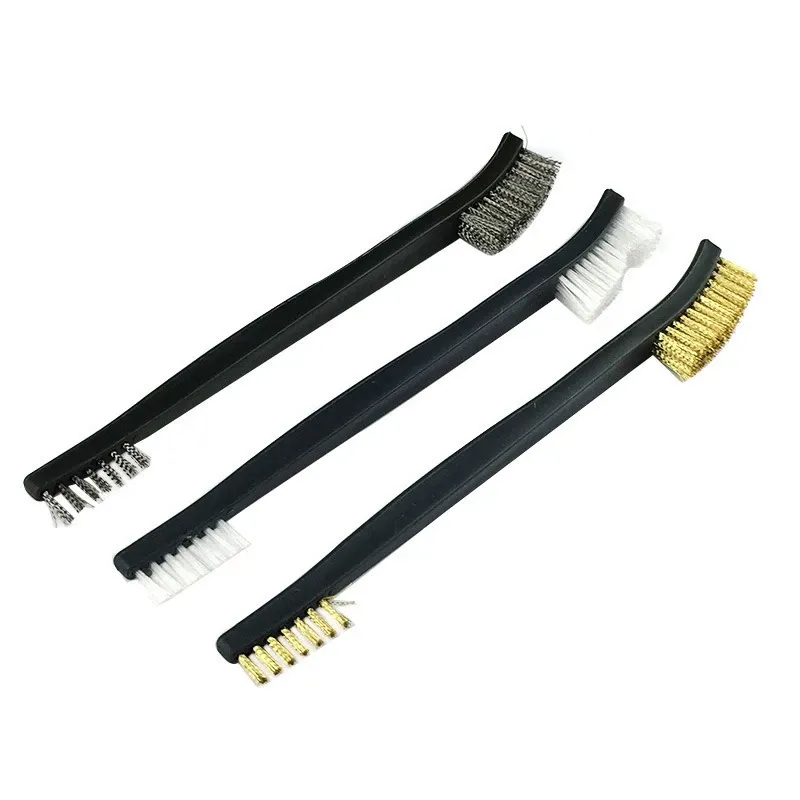 Ensemble de 3 mini brosses métalliques double embout en acier inoxydable, laiton et nylon pour nettoyage, polissage et détail 8