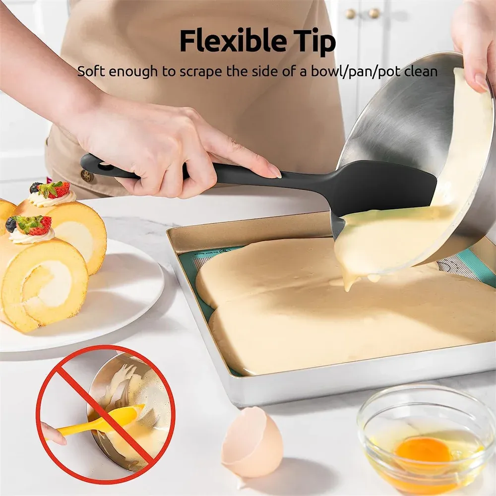 Ensemble de spatules de cuisine en silicone, racloirs en silicone flexibles résistants à la chaleur jusqu'à 315 °C, avec manches antidérapants pour la cuisson, le mélange, la cuisson et le service Stirri 4