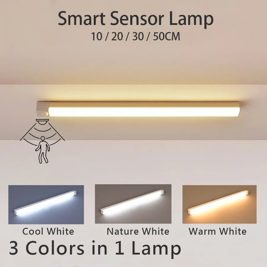 Barre lumineuse LED rechargeable avec détecteur de mouvement, sans fil et magnétique, pour armoire, cuisine ou chevet