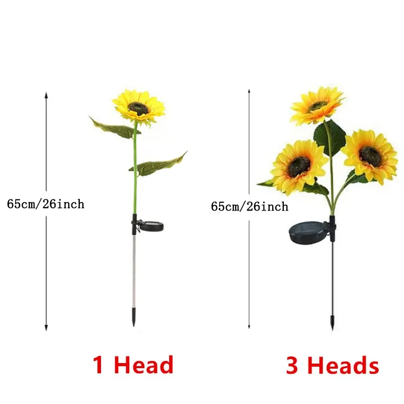 Lampe solaire tournesol LED à 1 ou 3 têtes, éclairage décoratif pour jardin et extérieur 4