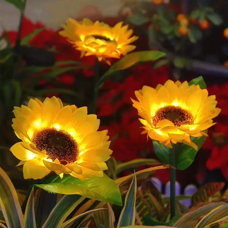 Ambiance lumineuse d'une lampe tournesol au jardin
