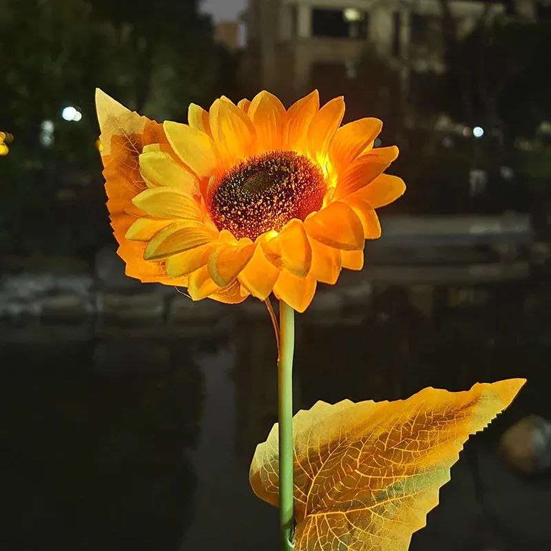 Lampe solaire tournesol LED à 1 ou 3 têtes, éclairage décoratif pour jardin et extérieur 8