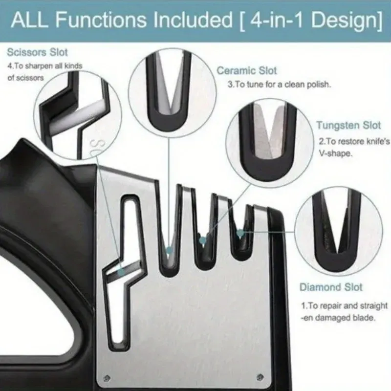 Affûteur professionnel 4 en 1 pour couteaux et ciseaux, avec lames diamantées, affûtage rapide et poignée ergonomique, portable pour la cuisine 5