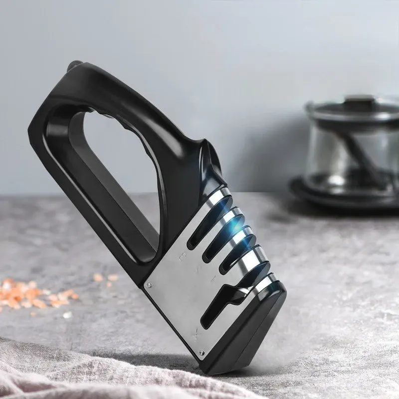 Affûteur professionnel 4 en 1 pour couteaux et ciseaux, avec lames diamantées, affûtage rapide et poignée ergonomique, portable pour la cuisine 7