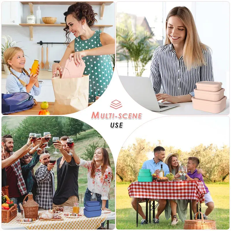 Boîte à lunch Bento étanche et réutilisable, sans bisphénol A, en silicone, pour enfants, adultes et adolescents 6