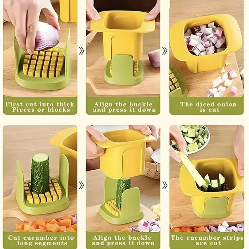 Hachoir à légumes multifonctionnel à pression manuelle, coupe-oignon, coupe-frites et trancheur de concombre 5