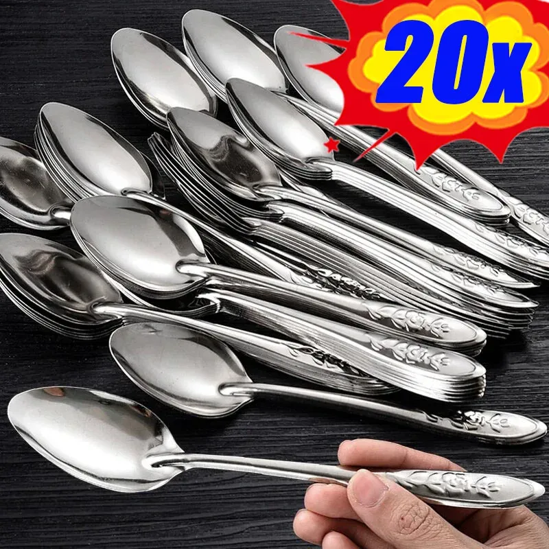 Cuillères à glace en acier inoxydable, 17 cm, à long manche, pour dessert et crème glacée