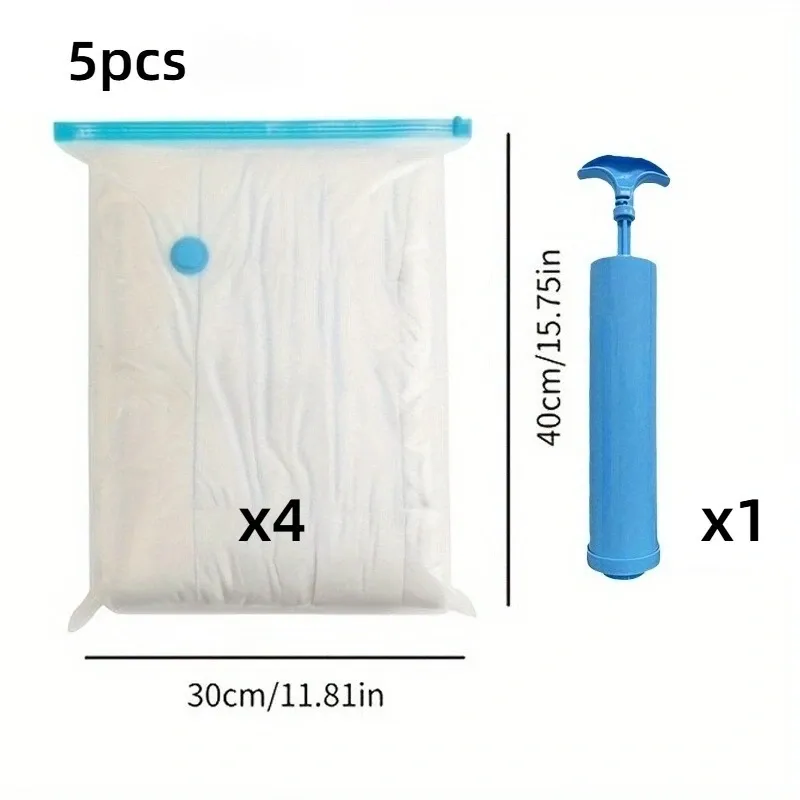 Ensemble de rangement sous vide 5 pièces : 4 sacs de compression et 1 pompe pour vêtements, couettes et literie 7