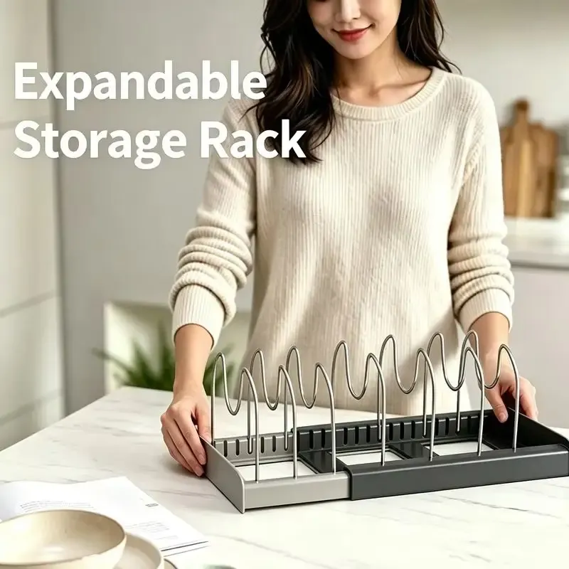 Organiseur extensible pour tiroir de cuisine, rangement multifonctionnel pour casseroles, poêles, couvercles, planches à découper et ustensiles 4