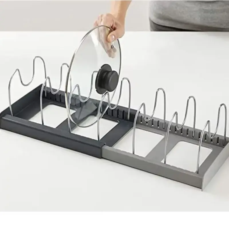 Organiseur extensible pour tiroir de cuisine, rangement multifonctionnel pour casseroles, poêles, couvercles, planches à découper et ustensiles 5