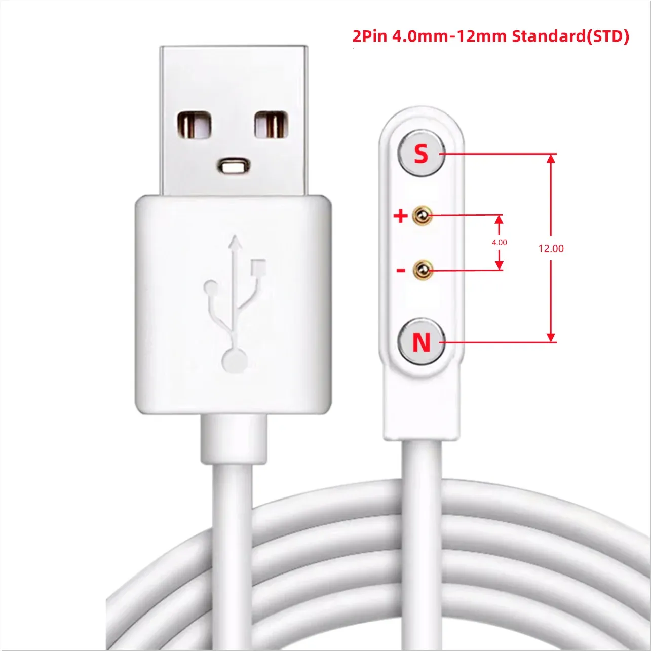 Câble de charge magnétique USB vers Pogo Pin 2, 4 ou 5 broches pour montre connectée, écouteurs et bracelet connecté, 60 cm, 5 V 12