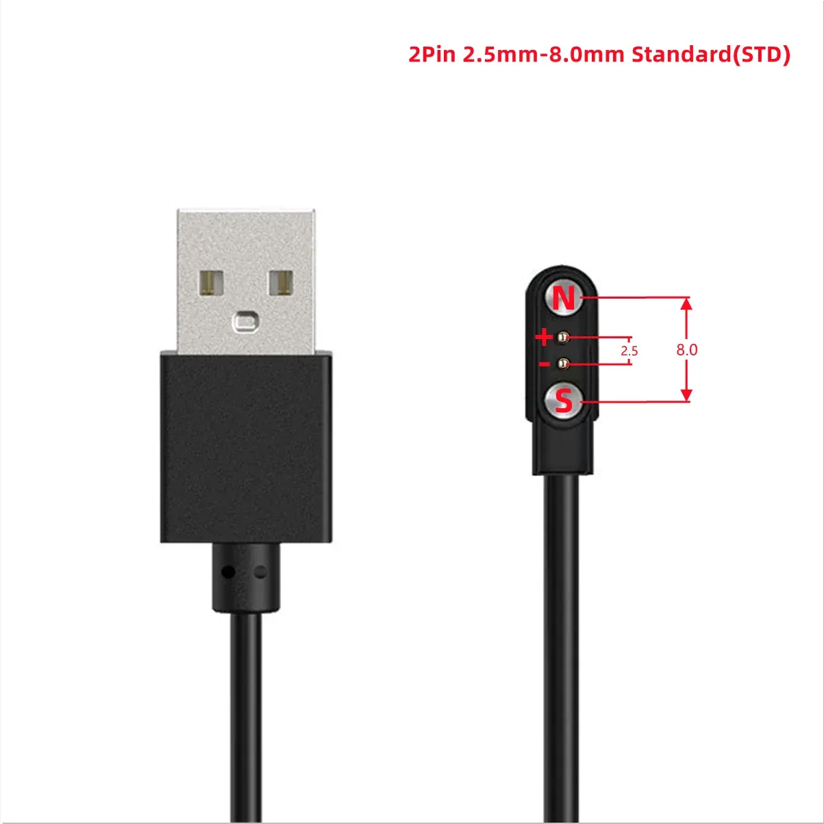 Câble de charge magnétique USB vers Pogo Pin 2, 4 ou 5 broches pour montre connectée, écouteurs et bracelet connecté, 60 cm, 5 V 10