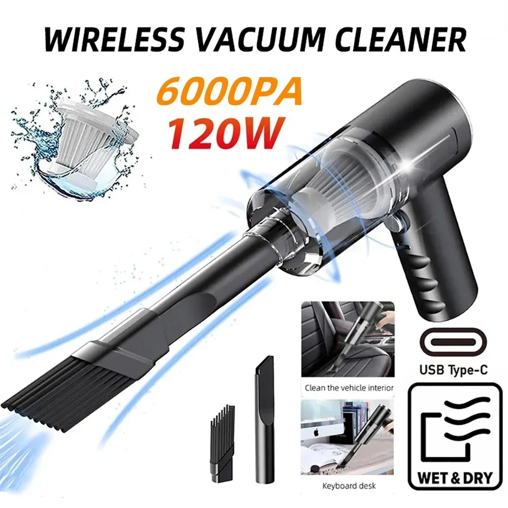 Aspirateur portable mini USB rechargeable à main haute puissance, à forte aspiration et entièrement automatique, idéal pour le nettoyage quotidien de la voiture et de la maison. 2