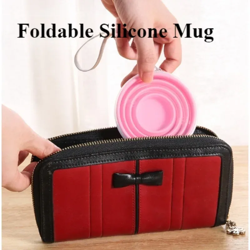 Mug pliable en silicone 300 ml, tasse de voyage portable anti-fuite avec mousqueton 4