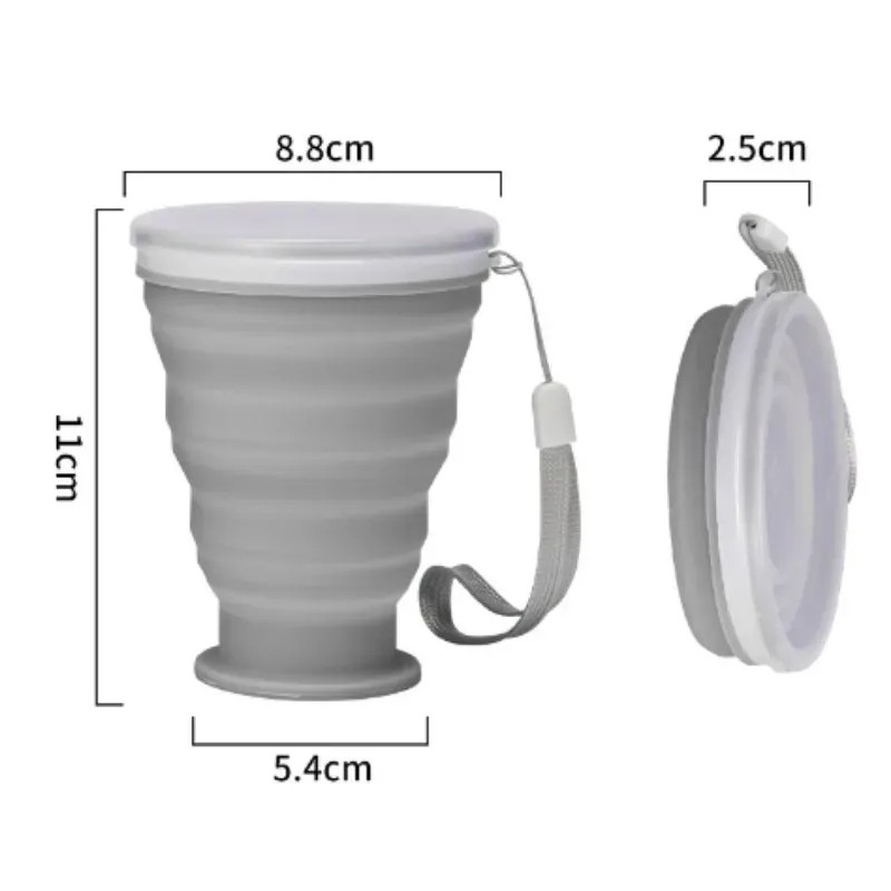 Mug pliable en silicone 300 ml, tasse de voyage portable anti-fuite avec mousqueton 5