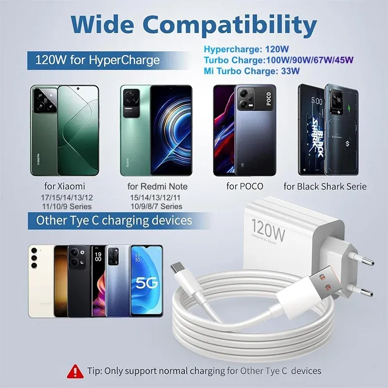Chargeur rapide Xiaomi d'origine 120 W Turbo, compatible séries Xiaomi, Redmi et POCO 6