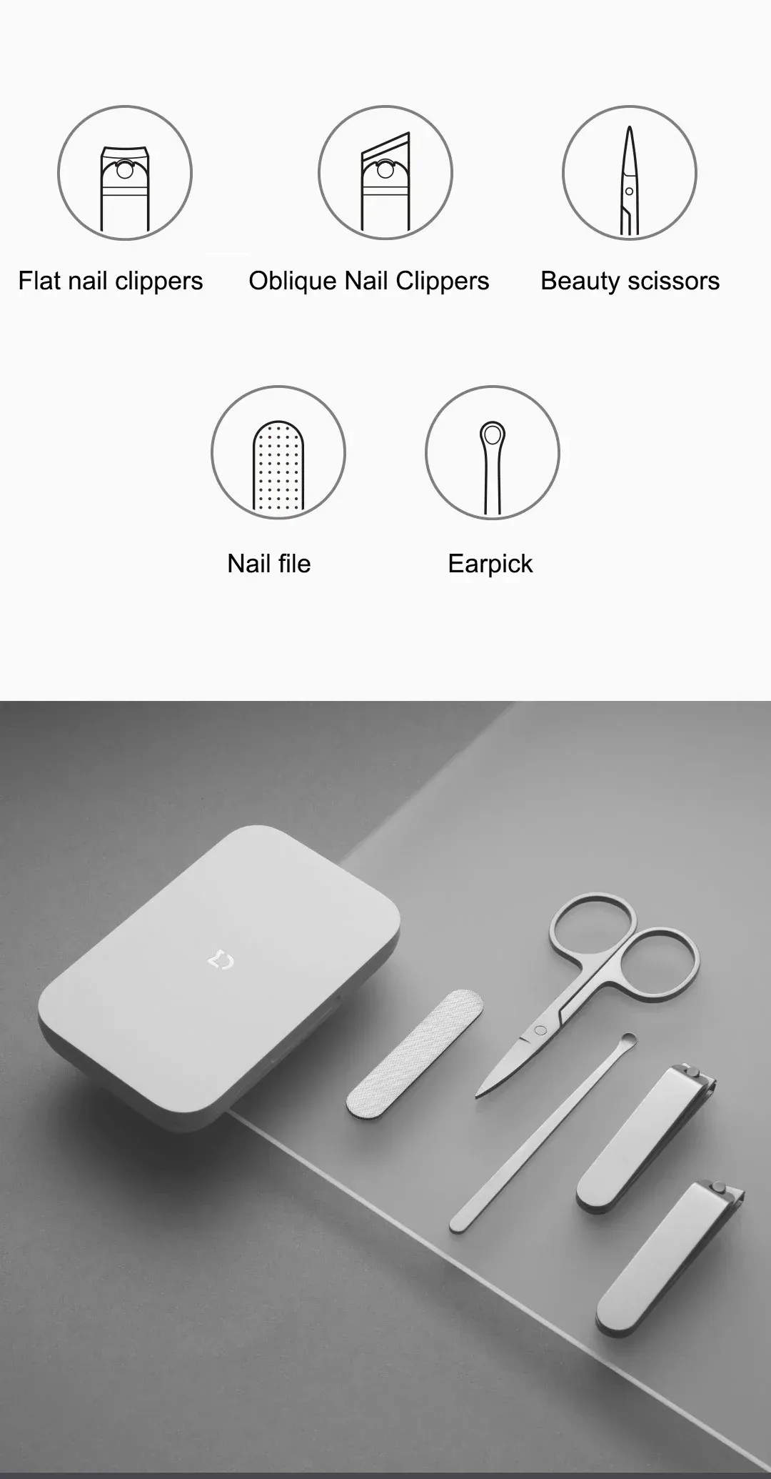 Étui de rangement compact blanc pour kit de manucure