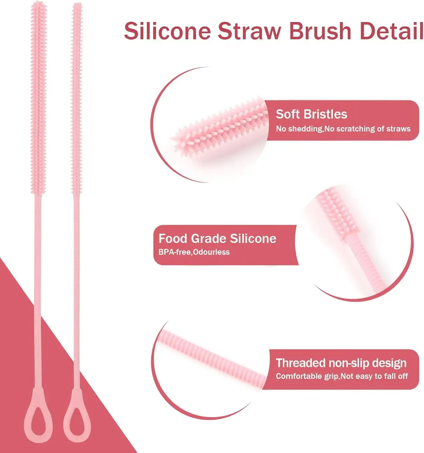 Brosse de nettoyage pour pailles en silicone réutilisable, à âme en acier pliable, souple et extra-longue pour bouteilles 4