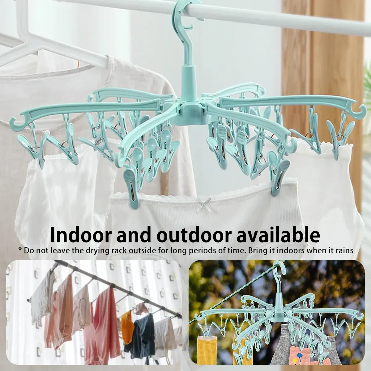 Sèche-linge pliant 24 clips avec cintre rotatif