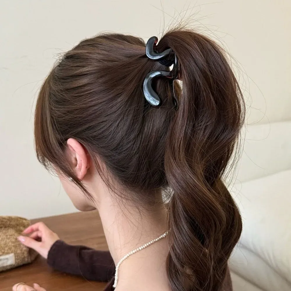 Pince à cheveux en acrylique élégante et décontractée, grande et légère, forme irrégulière, finition mate, idéale pour queue de cheval 3