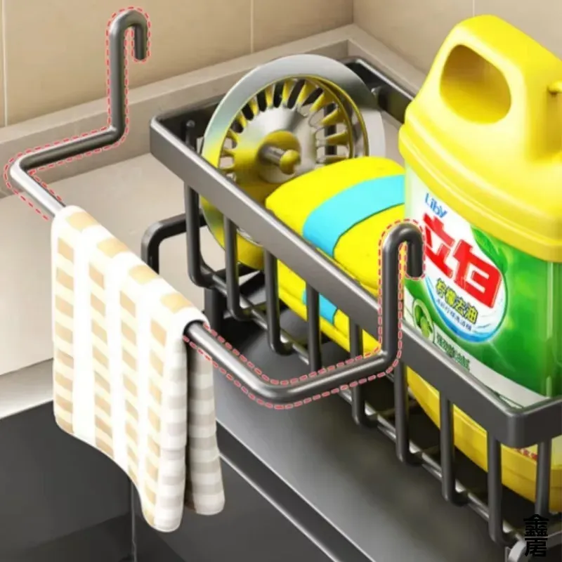 Étagère à épices compacte montée sur robinet – Organisateur d'évier avec égouttoir – Rangement de cuisine peu encombrant pour ustensiles et accessoires 3