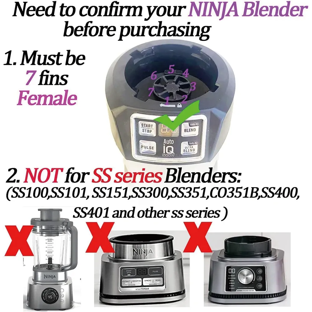Lame inférieure extractrice à 7 ailettes avec joint d'étanchéité en silicone pour mixeur-blender et presse-agrumes Nutri Ninja Auto IQ BL480, BL481, BL482-30, BL487 4