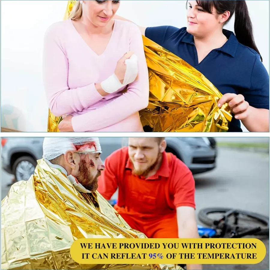 Couverture de survie dorée imperméable, vue d'ensemble