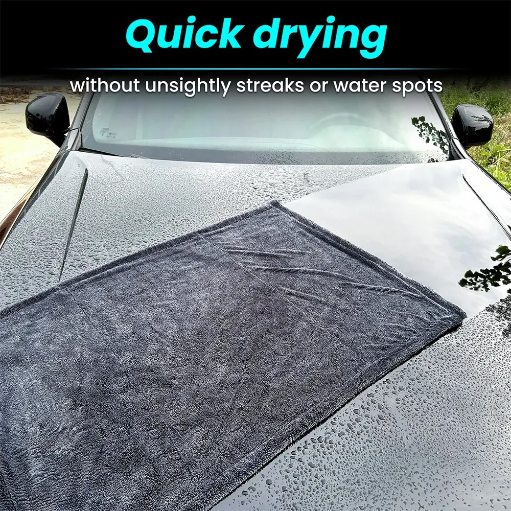 AUTOBRIGHT Serviette en microfibre 60 x 90 cm, 1300 g/m², séchage en un seul passage, chiffon de lavage automobile, tissu épais et doux, nettoyage professionnel de voiture 2
