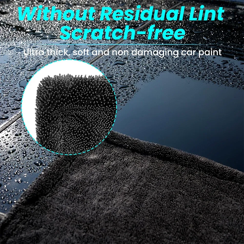 AUTOBRIGHT Serviette en microfibre 60 x 90 cm, 1300 g/m², séchage en un seul passage, chiffon de lavage automobile, tissu épais et doux, nettoyage professionnel de voiture 3