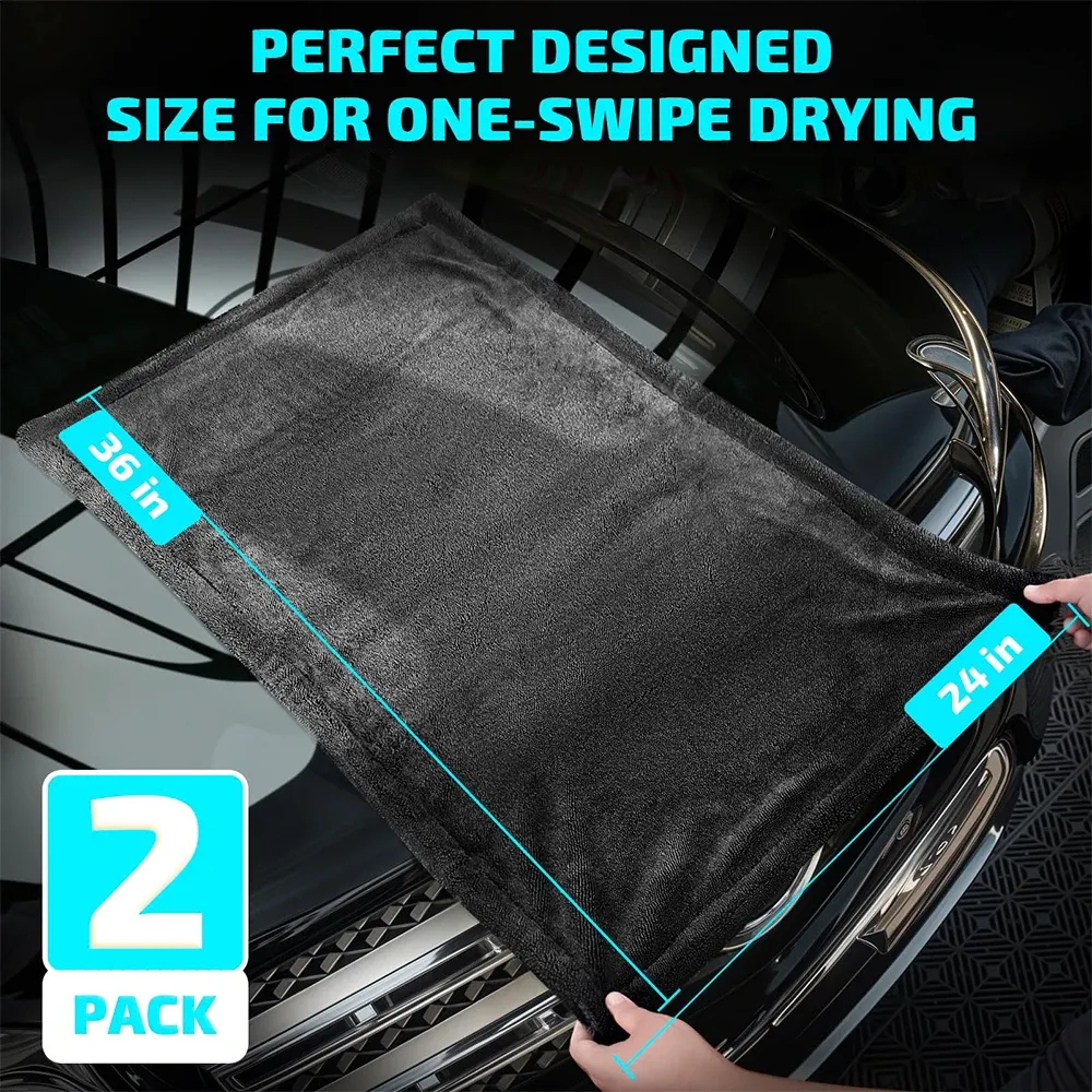 AUTOBRIGHT Serviette en microfibre 60 x 90 cm, 1300 g/m², séchage en un seul passage, chiffon de lavage automobile, tissu épais et doux, nettoyage professionnel de voiture 4